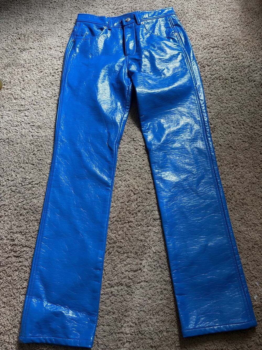 Diesel P-Arcy Electric Blue Coated Faux Leather Straight Leg Pants